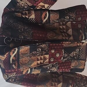 Lightweight Tapestry Patchwork Zippered Blazer Jacket Size PL